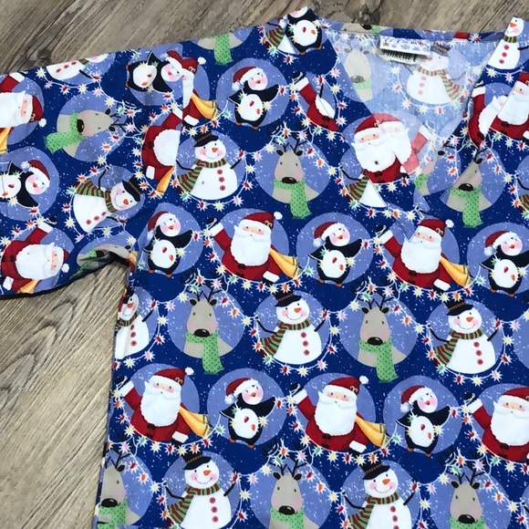 UA Scrubs Christmas Snow Globe V Neck Scrub Top - Picture 4 of 7